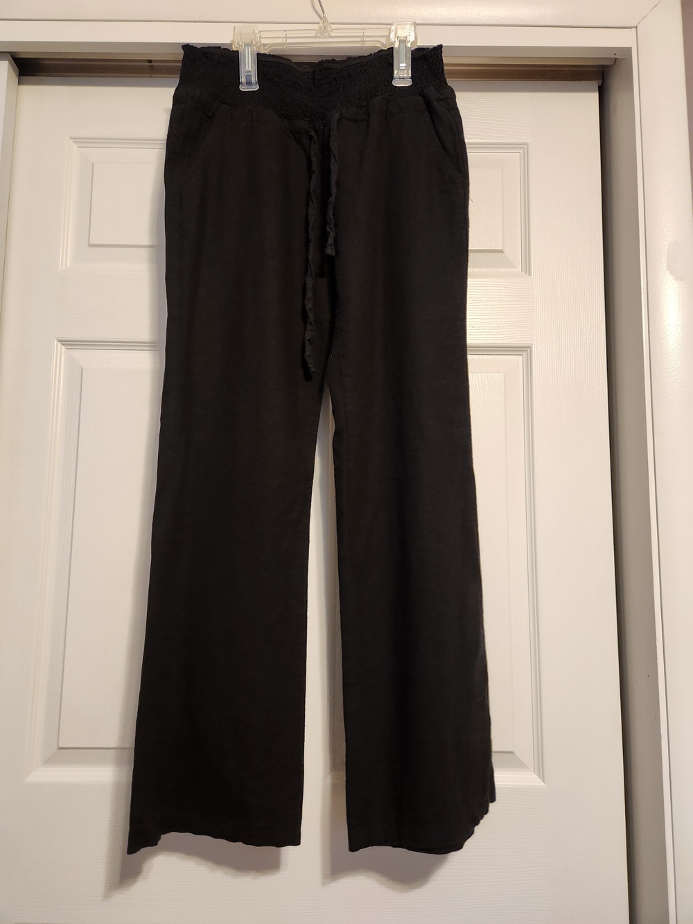 Love Tree Black Drawstring Wide-Leg Linen Pants